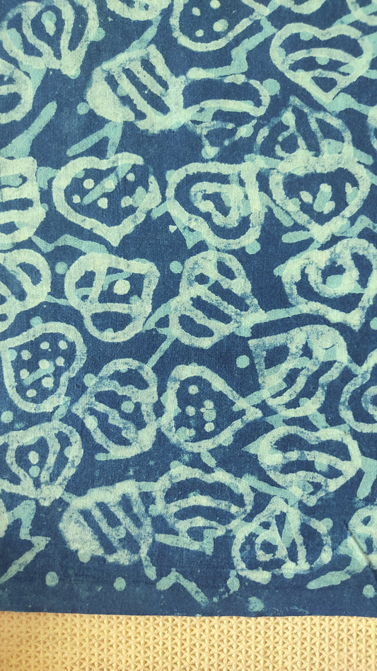 Pure Cotton Indigo Leaf Jaal Dabu Handblock Printed Cotton Fabric