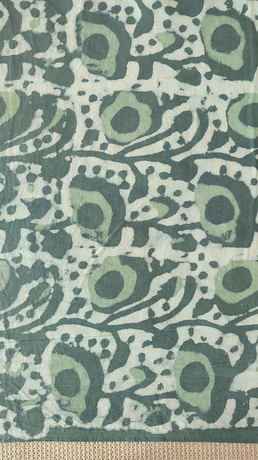 Pure Cotton Forest Green Jaal Dabu Handblock Printed Cotton Fabric
