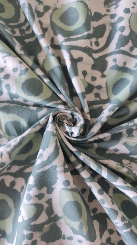 Pure Cotton Forest Green Jaal Dabu Handblock Printed Cotton Fabric