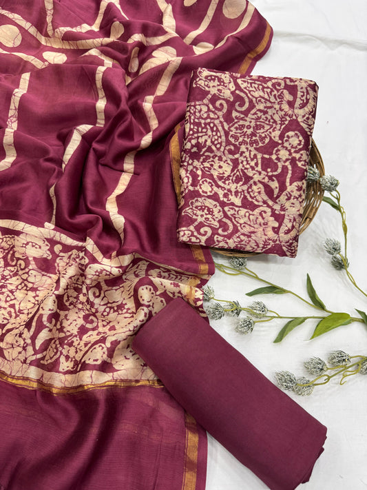 Chanderi silk dress material with golden motifs