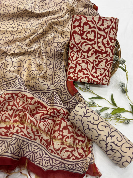 Handmade Chanderi silk dress material for gifting