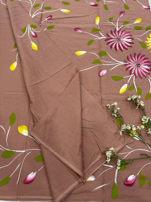 BROWN HANDPAINTED SAREE