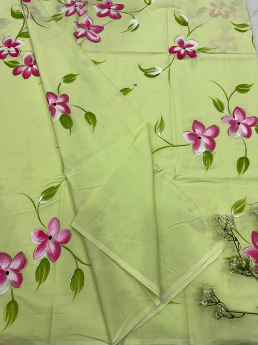 FRESH GREEN HANDPAINTED SAREE