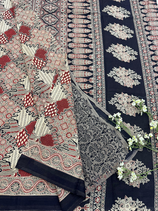 MAROON BAGRU HANDBLOCK PRINTED SAREE