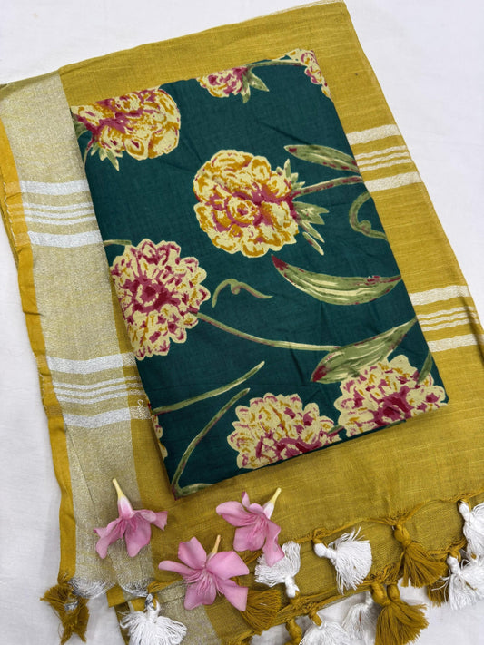 Plain cotton linen saree with smooth drape