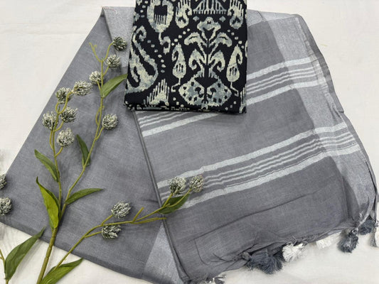 Jaipur Cotton Linen Saree – Breathable, Minimal & Elegant