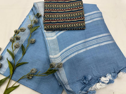 Soft Cotton Linen Plain Saree – Artisan-Made & Timeless