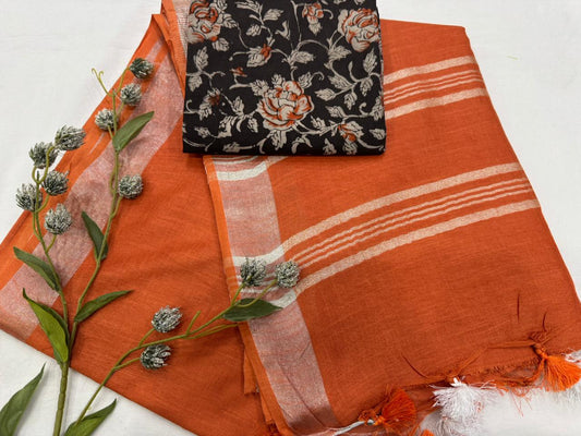 Lightweight Cotton Linen Saree – Artisan-Made in Jaipur