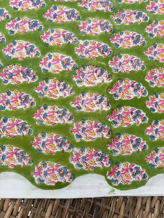 Green Handblock Cotton Fabric – Gulmohar Collection