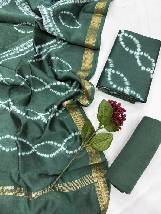 LALITA - 3pc Maheshwari Silk Unstitched Bagru Print Dress Material
