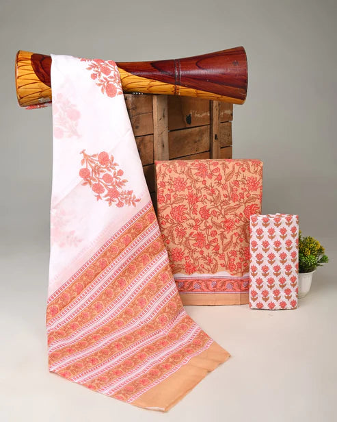 Pure Mulmul Cotton Dress Material 3pcs Peach