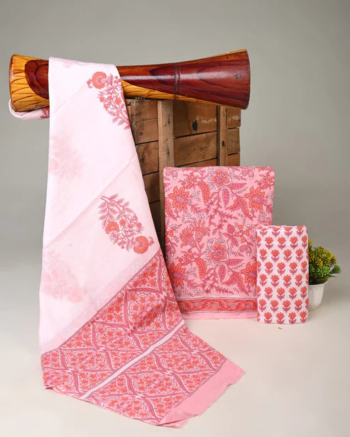 Pure Mulmul Cotton Dress Material 3pcs Pink