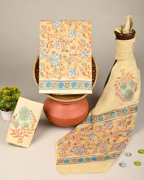 Pure Mulmul Cotton Dress Material 3pcs Cream