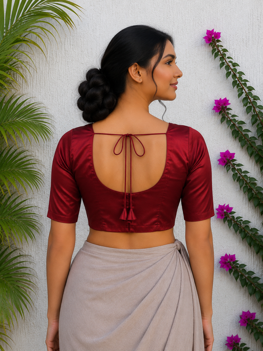 MAROON SILK READYMADE BLOUSE