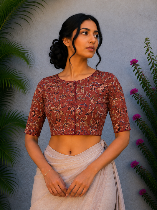 RUST KALAMKARI READYMADE BLOUSE
