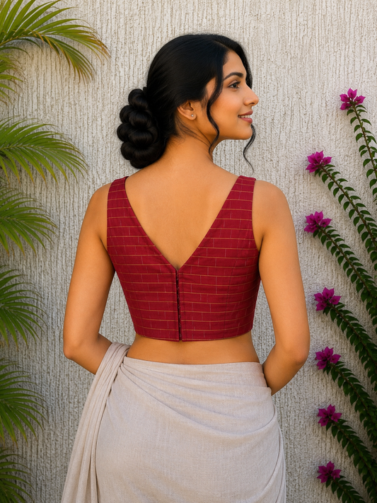 MAROON CHEX  HANDLOOM READY,ADE BLOUSE