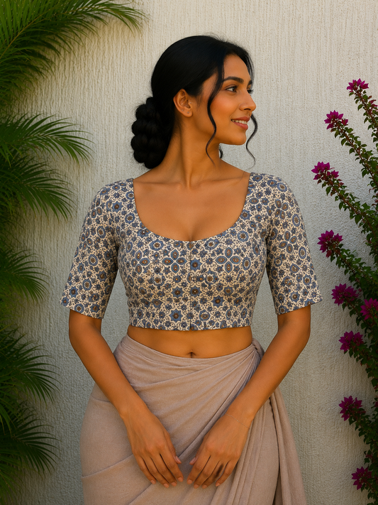 CREAM STAR AJRAKH PRINT READYMADE BLOUSE