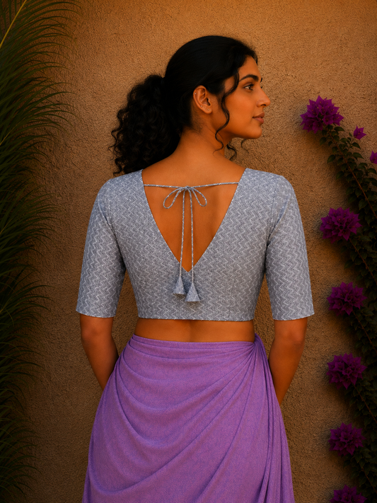 WHITE GREY ZIG ZAG READYMADE BLOUSE