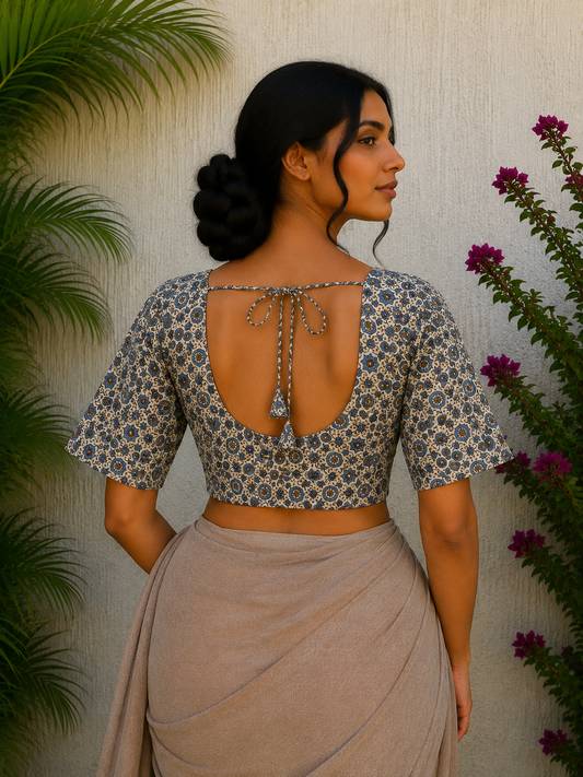 CREAM STAR AJRAKH PRINT READYMADE BLOUSE