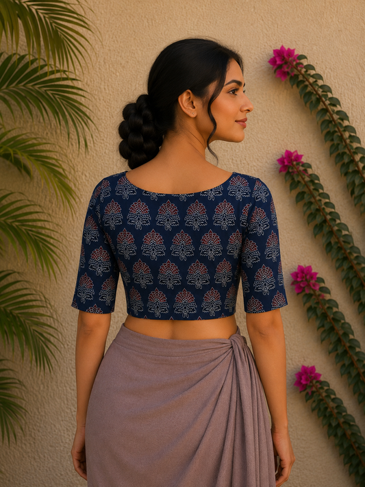 INDIGO FLORAL PETAL SILK READYMADE BLOUSE