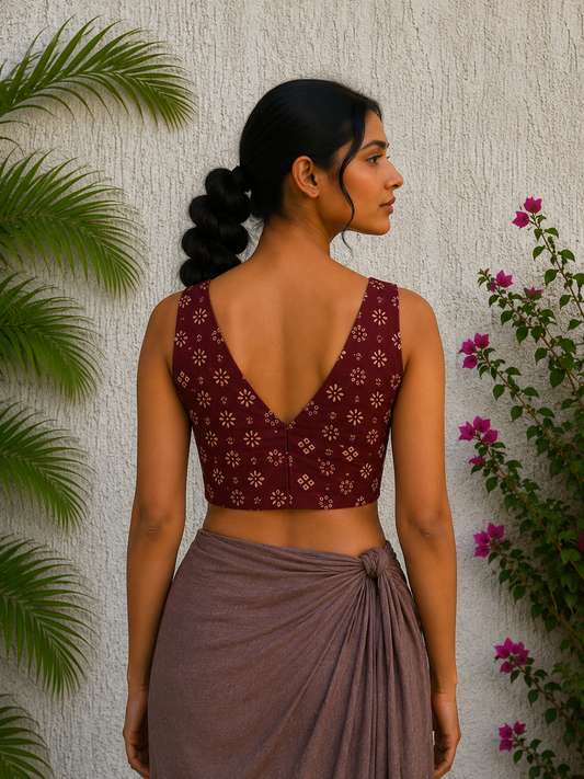 RUST MAROON BANDHINI PRINTED READYMADE BLOUSE