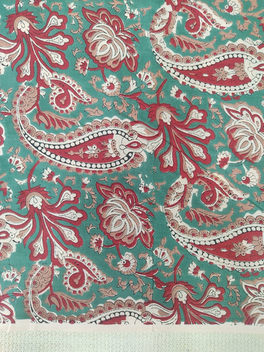 GREEN PAISELY  PATTERN HANDPRINTED COTTON FABRIC