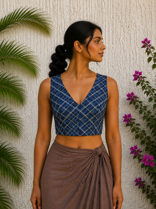 INDIGO GEOMETRICAL PRINT READYMADE BLOUSE