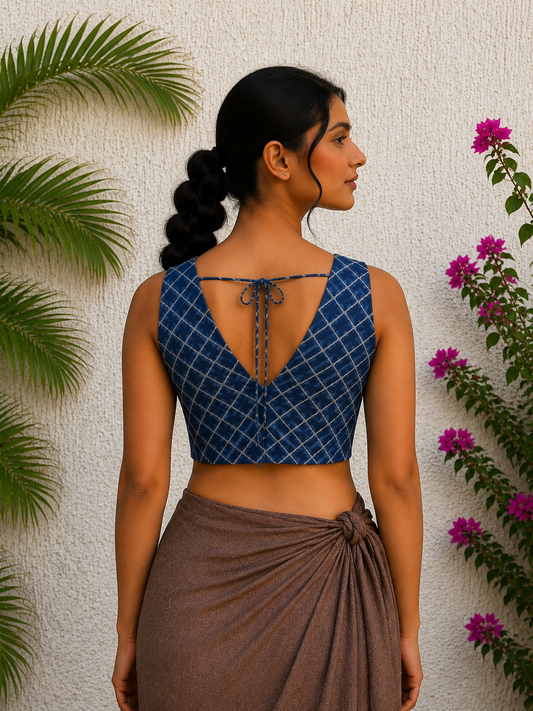 INDIGO GEOMETRICAL PRINT READYMADE BLOUSE