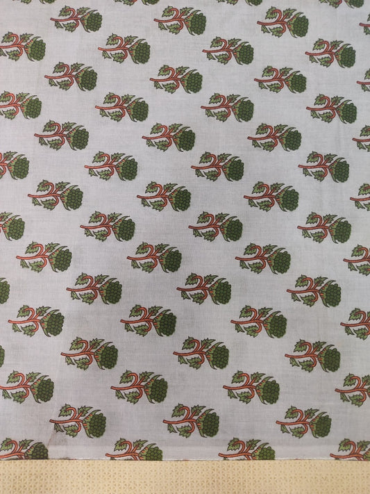 GREY FLORAL SMALL BUTTI PATTERN HANDPRINTED COTTON FABRIC