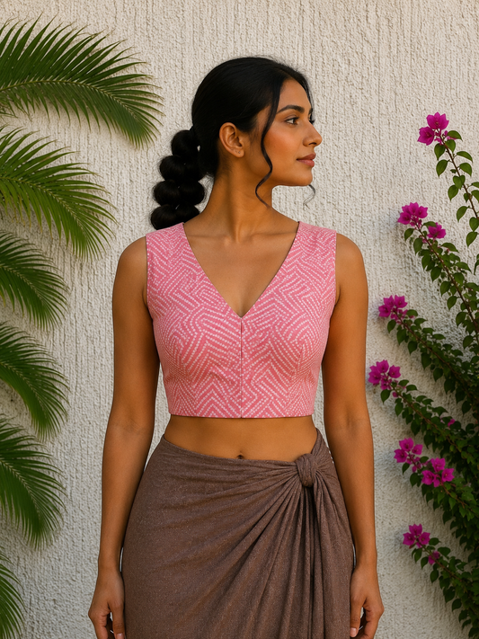 PEACH PRINTED READYMADE BLOUSE