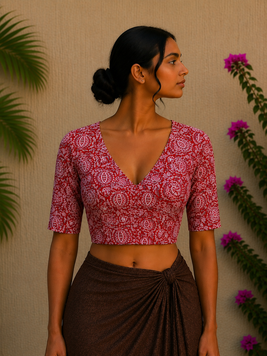 RED FLORAL READYMADE BLOUSE