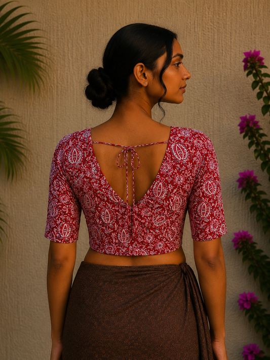 RED FLORAL READYMADE BLOUSE