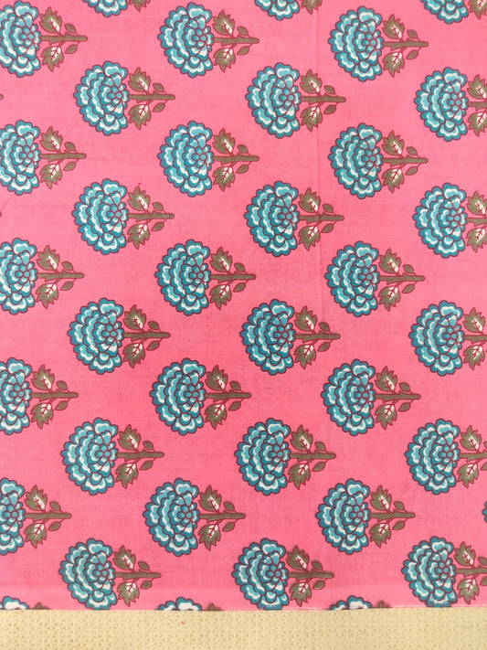PINK FLOWER BUTTI HANDPRINTED COTTON FABRIC