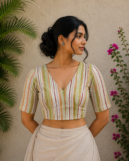 LIME GREEN STRIPES READYMADE BLOUSE