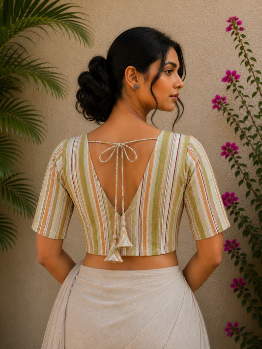 LIME GREEN STRIPES READYMADE BLOUSE