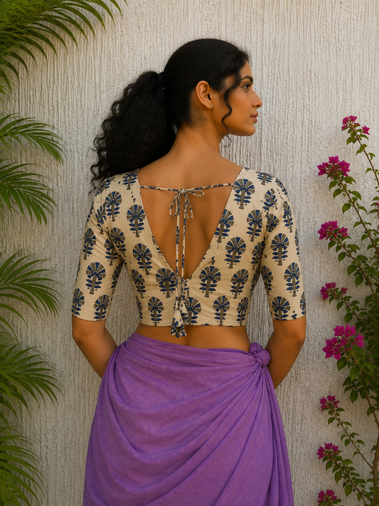 CREAM AJRAKH READYMADE BLOUSE