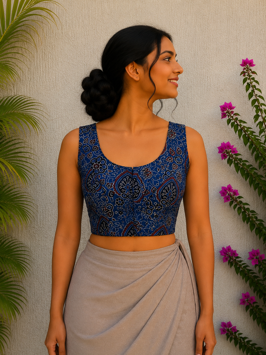 INDIGO MOR SILK READYMADE BLOUSE