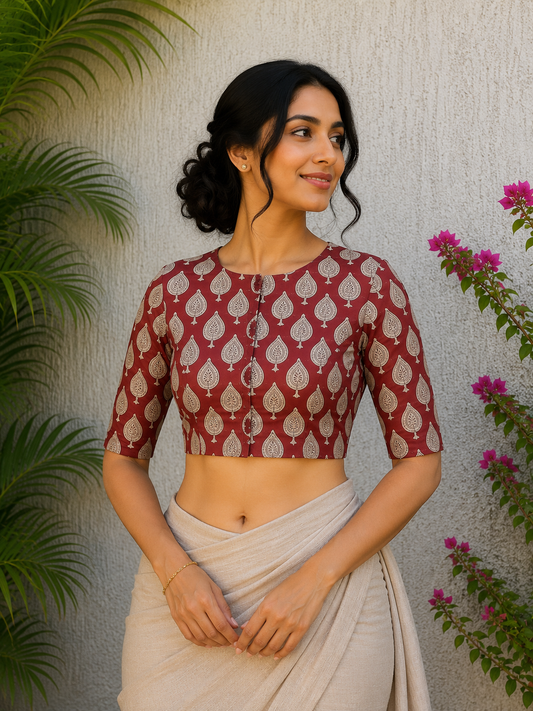 MAROON BAGRU READYMADE BLOUSE