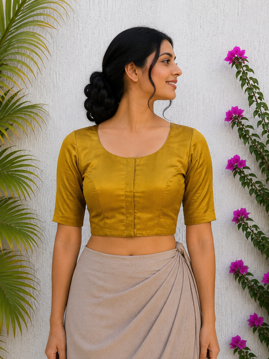 MUSTARD YELLOW GOLD SILK READYMADE BLOUSE