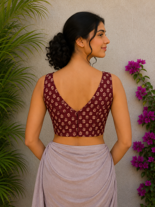 MAROON FLORAL BUTTI READYMADE BLOUSE
