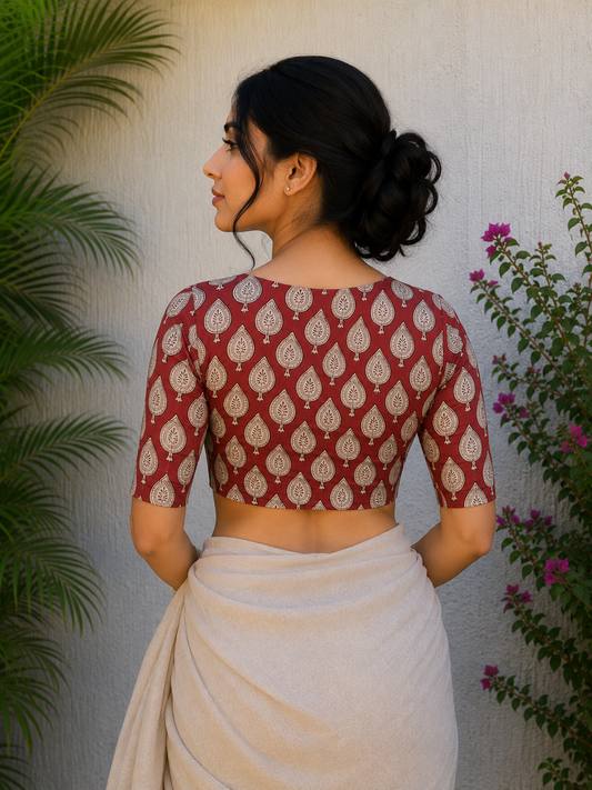MAROON BAGRU READYMADE BLOUSE