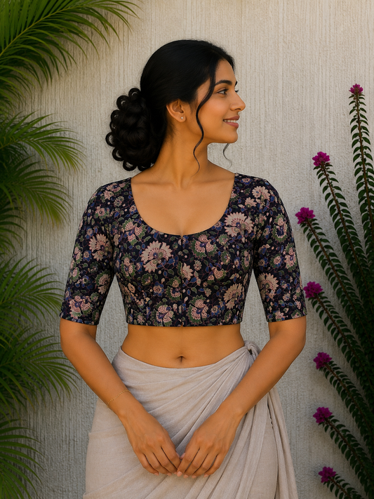 BLACK KALAMKARI PRINT READYMADE BLOUSE
