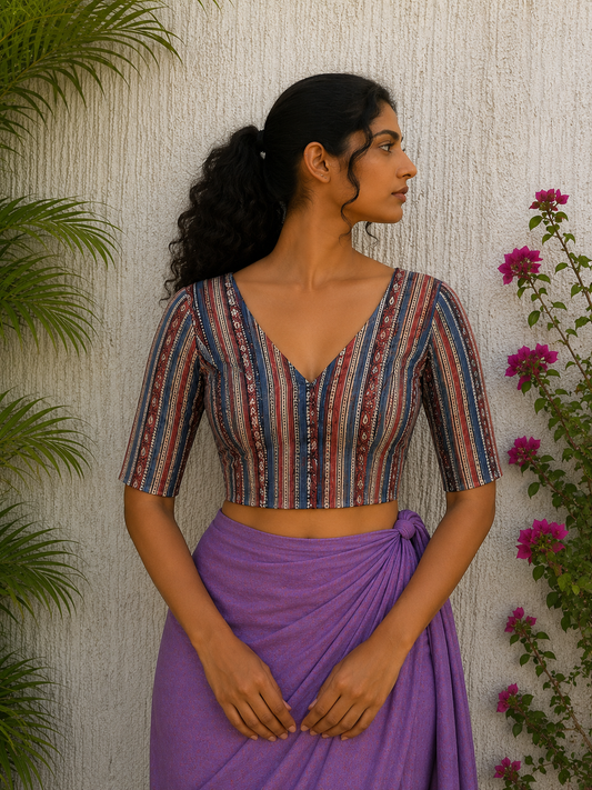 BLUE RUST STRIPES READYMADE BLOUSE