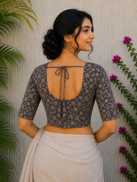 BLACK AJRAKH STAR PRINT READYMADE BLOUSE