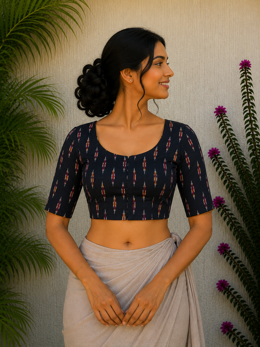 BLACK MULTI IKAT WOVEN READYMADE BLOUSE