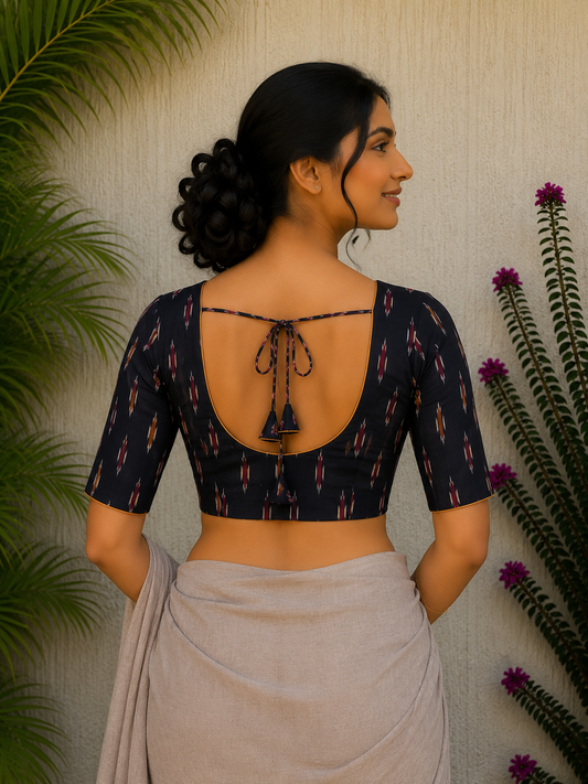 BLACK MULTI IKAT WOVEN READYMADE BLOUSE