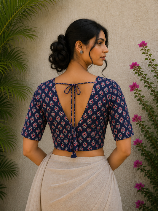 BLUE FLORAL BUTTI READYMADE BLOUSE