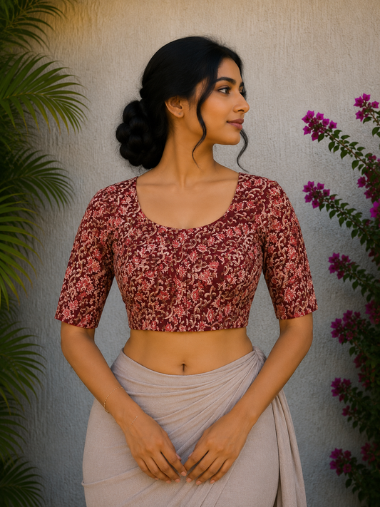 RUST KALAMKARI HANDBLOCK PRINT READYMADE BLOUSE