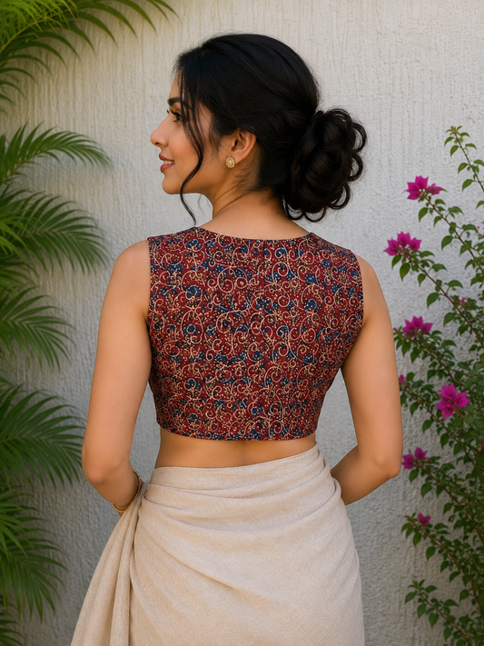 MAROON SANGANERI READYMADE BLOUSE