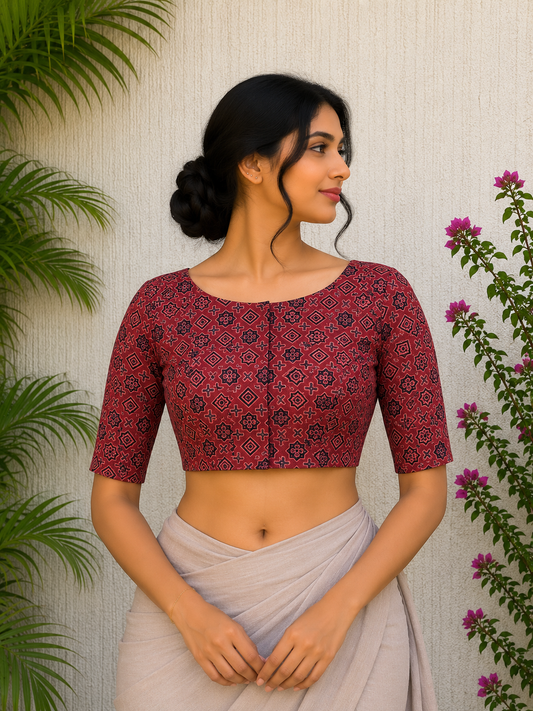 MAROON AJRAKH READYMADE BLOUSE